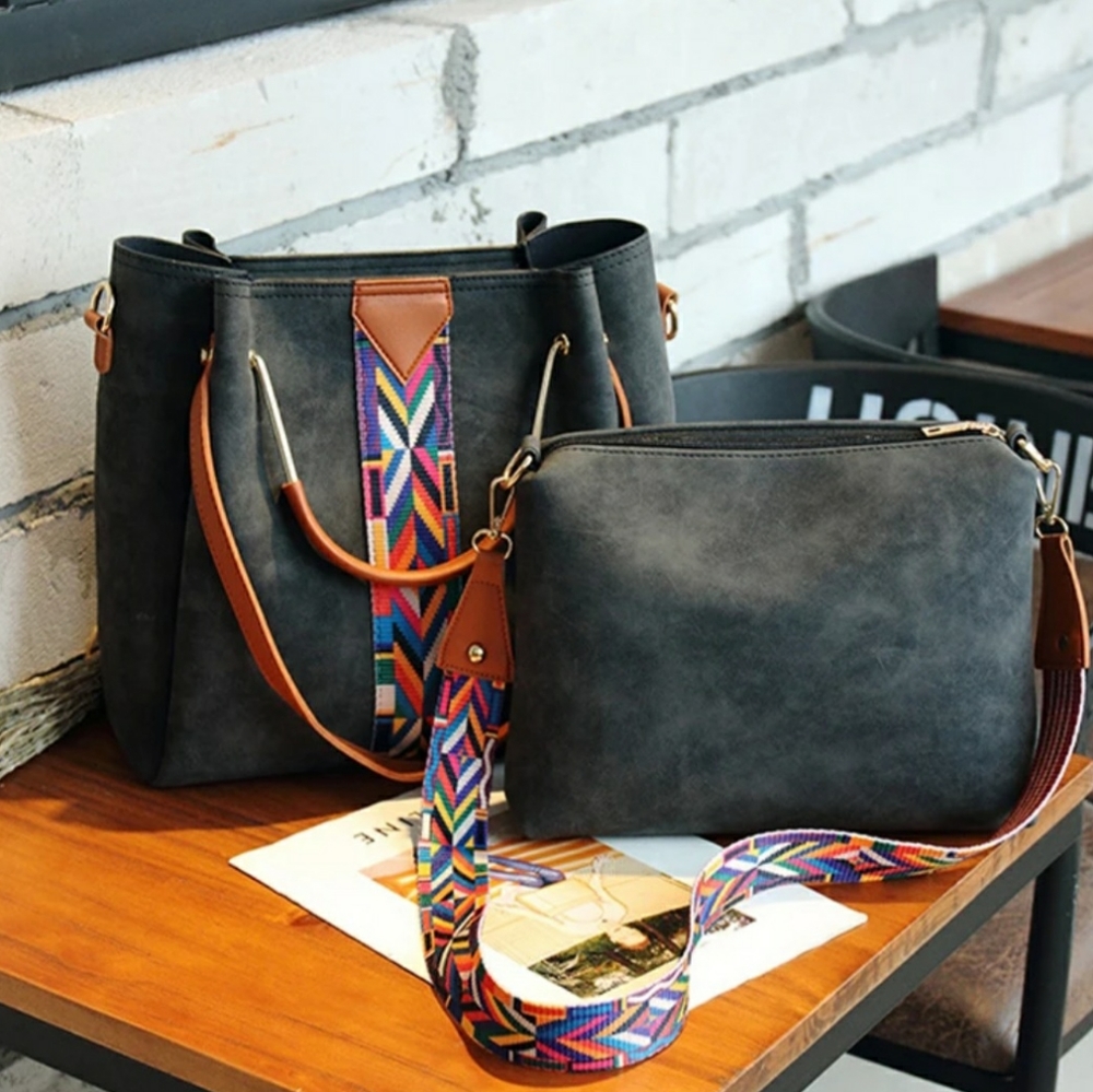 BLACK 2 IN 1 HAND BAG WITH TAN AND COLORFUL STRAPS.(KELOLA DS)BRAND SIZE… - Picture 1 of 3